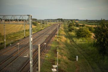 Railway tracks in the countryside. Shot in Poland, Europe.