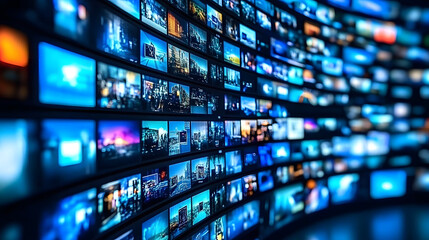 Fototapeta premium TV screens panel. Television media production technology