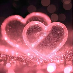 Obraz premium Two Hearts On Pink Glitter On Shiny Background