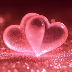 Obraz premium Two Hearts On Pink Glitter On Shiny Background
