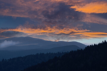 Landscape at sunset, from Clingman's Dome, Great Smoky Mountains National Park, Tennessee, USA