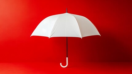 White Umbrella Against Red Background: A Symbol of Protection and Safety