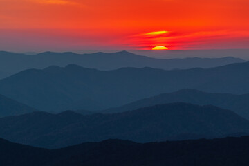 Landscape at sunset, from Clingman's Dome, Great Smoky Mountains National Park, Tennessee, USA