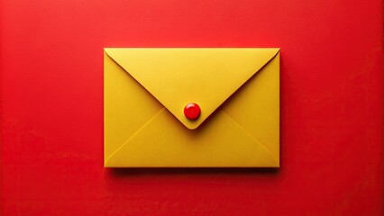Silhouette of yellow envelope with exclamation mark on red background
