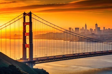 Fototapeta premium Silhouette panorama of the Golden Gate Bridge and San Francisco skyline