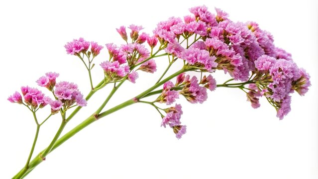 Silhouette pink limonium flower branch isolated on white background