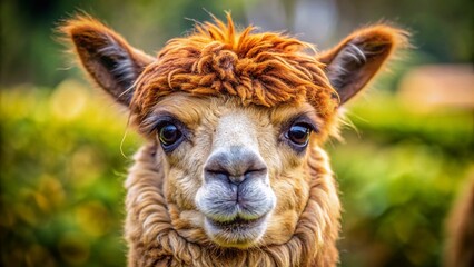 Fototapeta premium Close Up Alpaca Portrait Photography - Fluffy Andean Animal Image
