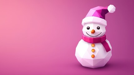 Low Poly Snowman on Pink Christmas Background