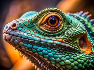 Obraz premium Close Up Macro Exotic Lizard Reptile Photography, Detailed Scales, Reptilian Skin Texture, Wild Reptile Portrait