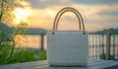 AI generator image of women's handbags that are beautifully designed and luxurious. Design a chic canvas bag with a contemporary graphic style related to a nail salon and beauty products. 