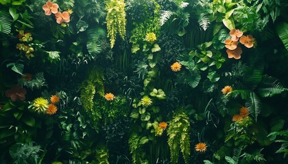 Dynamic Earth growth with vibrant green plants and flowers, upward expansion symbolizing environmental vitality, copy space concept for background or wallpaper