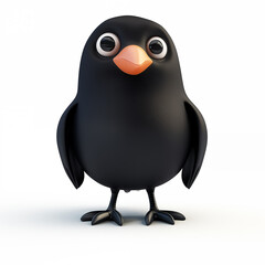 3D cute cartoon raven, isolated on a white background