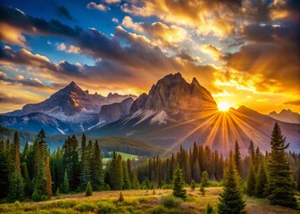 Obraz premium Colorado Sunrise Minimalist Photography: Scenic Mountain Peaks, Golden Hour, Rocky Mountain Landscape