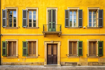 Obraz premium Silhouette windows with yellow shutters and walls in Europe