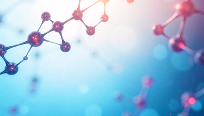 A web of interconnected molecules forming a geometric network, spreading across the top left corner
