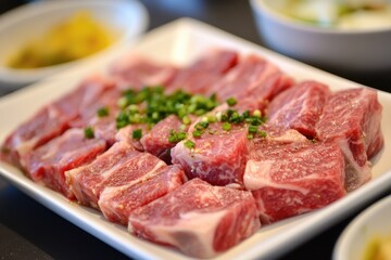 Korean cuisine featuring beef sashimi raw pork belly grilled dishes seasonings galbitang rice kimchi ssamjang chili garlic and radish sprouts