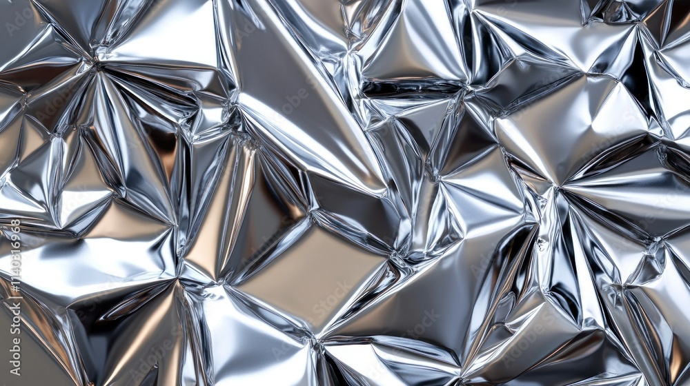 Fototapete 3d rendering of geometric chrome pattern over grey background