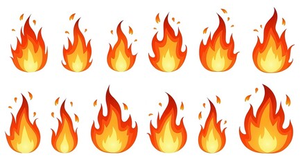 Vibrant Fire Flame Icons Illustration - Set Collection with Various Designs for Design Projects and Infographics