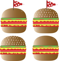 four burgers with star flags and white sesame sprinkles