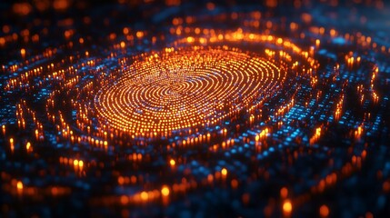 Glowing Fingerprint in Courtroom Symbolizing Justice and Accountability