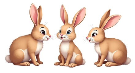 Obraz premium Cute Bunny Trio Illustration with Adorable Expressions Suitable for Children's Books and Easter Cards