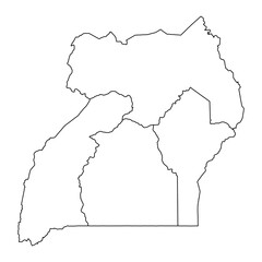 Uganda map with administrative divisions. Vector illustration.