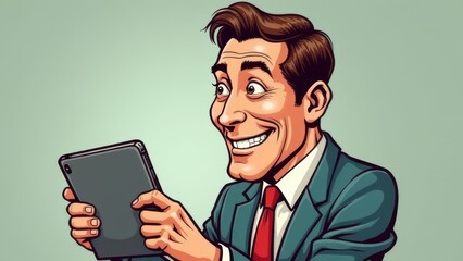 Man with Tablet, Surprised Look