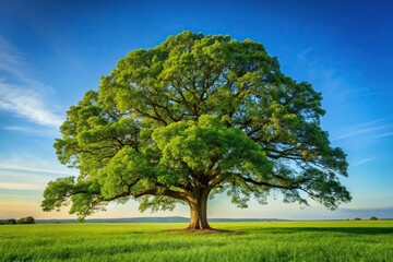 Fototapeta premium Single big oak tree in field with perfect treetop