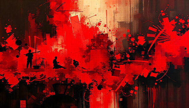 dark and mysterious, neo-expressionism, fire red abstract on background