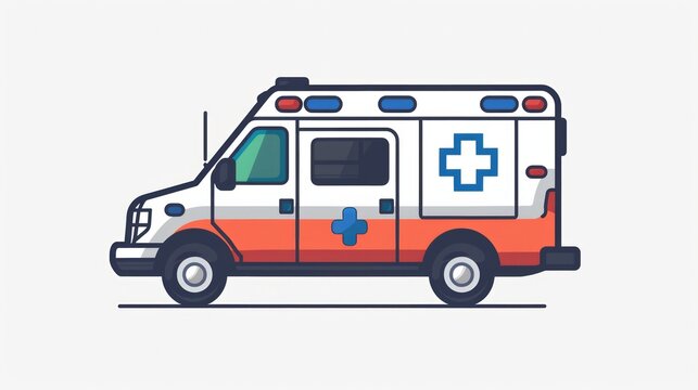 Icon of Ambulance: Signifying emergency medical services. Cartoonish style