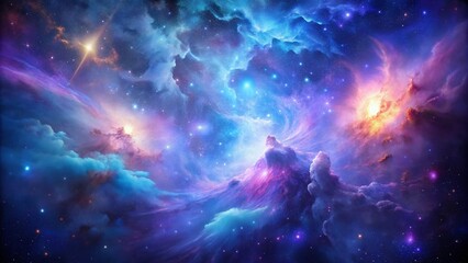 Fototapeta premium Cosmic Watercolor Nebula: Purple Blue Space Background, Universe Illustration, Galaxy Art, Astronomy Wallpaper