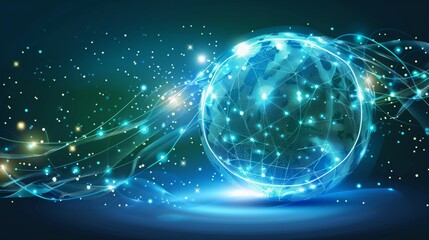 Global Network Background. 3d AI Technology Holography. Futuristic Fintech Abstract Poster. Future Cyber Security Hologram. Digital Earth Globe Concept.