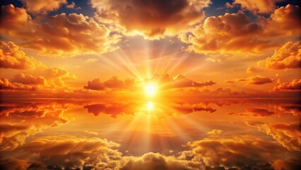 Naklejka premium Sky with orange sunlight shining through clouds in Bangpu Samutprakan