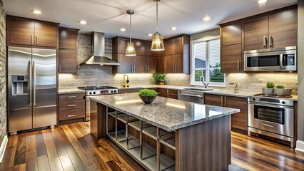 Sleek and modern kitchen featuring stainless steel appliances and granite countertops