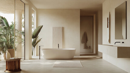 A minimalist bathroom with clean lines and neutral tones