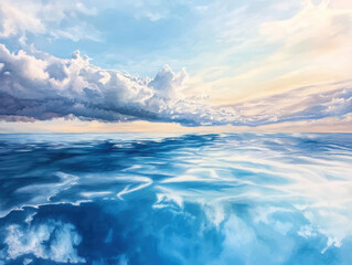 Tranquil sunrise reflection over calm ocean waters serene beach digital art coastal environment aesthetic viewpoint