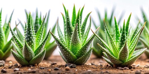 Obraz premium Small aloe vera seedlings on white background