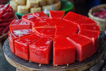 Kue ku or red turtle cake is a traditional Indonesian dessert that is red in color Market snack