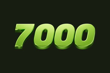 Green metallic number. 7K Bright green 3D Render. Isolated on black background.