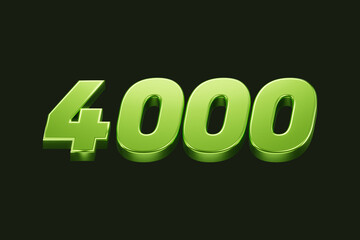 Green metallic number. 4K Bright green 3D Render. Isolated on black background.