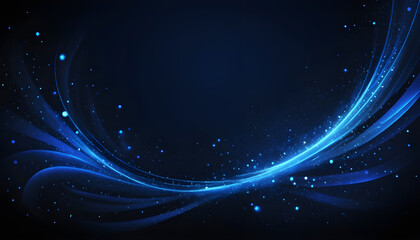 Obraz premium Dark blue background illuminated with glowing particles and soft light trails, creating a dreamy abstract effect-technology,futuristic,energy,electricity concept.