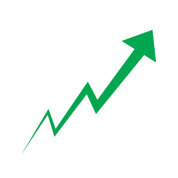 Green up arrow stock icon on white background. Symbol of up arrow graph icon. Bankruptcy, financial market growing icon. Standing growth in business. Vector illustration.
