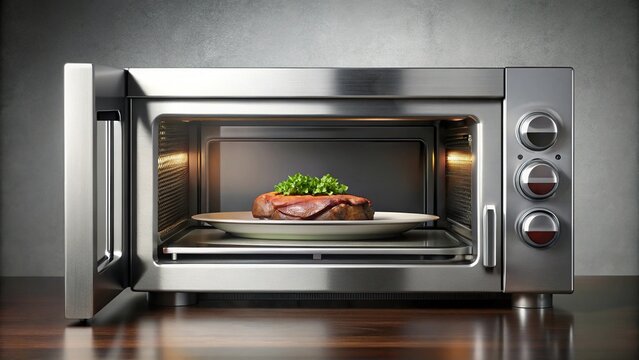 Smart microwave oven with advanced cooking algorithms cooking a perfect steak