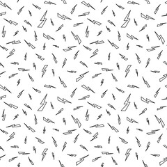 Lightning bolt outlined seamless pattern. Thunder bolt repeated on white background. Strike arrow backdrop for poster, banner, graphic design, print, cover