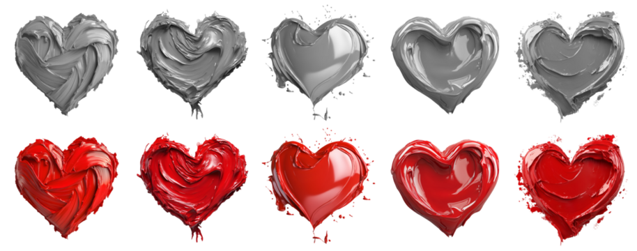 2 Collection set of grey gray red maroon, love heart shape blob paint ink liquid smear smudge swatch cream gel wax on transparent cutout, PNG file. Many different design. Mockup template artwork	
 - Powered by Adobe