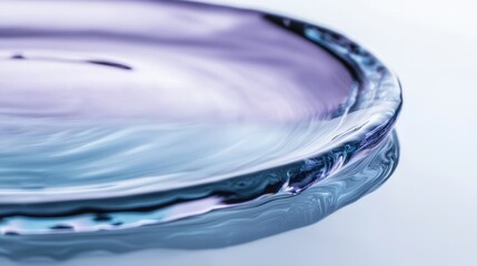 Close-up of a water droplet impact, creating a ripple effect with cool-toned hues.