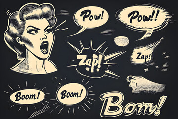 Fototapeta premium Comic-style elements boost excitement with energetic action words