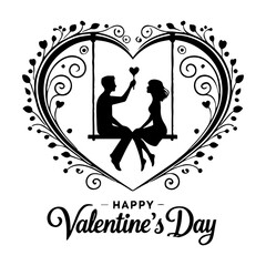 Valentines Day Couple Silhouette Vector Illustration