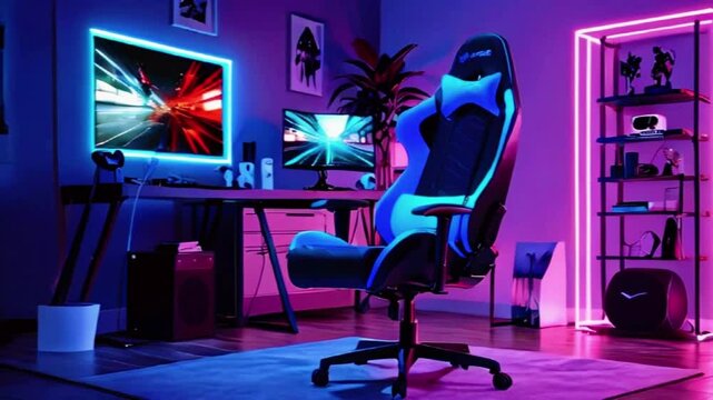 gaming setup with a large curved monitor, a keyboard, a mouse, and a headset, stream starting soon screen, overlay loop, animated virtual backgrounds, cozy lo-fi living room, you tuber asset twitch