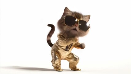 Cool Cat in Gold Suit Dances: Funky Feline Fun for Your Project